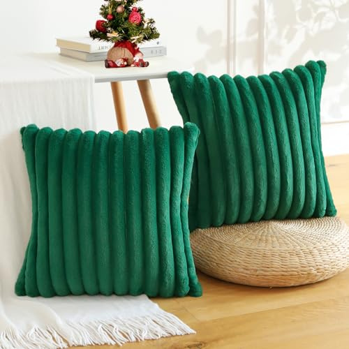 Soleebee 2er Set Plüsch Samt Kissenbezüge, Weiche Künstliche Pelz Dekorativ Kissenbezug Sofa Zierkissenbezüge Dekokissen Kissenhülle Set für Couch Schlafzimmer Zuhause Auto Dekor (50x50cm, Tiefgrün)