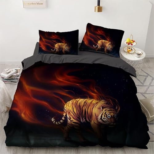 MAQUE Schwarz BettwäSche Set Tiger BettwäSche 135x200, WendebettwäSche und Kissenbezug 80x80, Weiche & Angenehme & Atmungsaktive Mikrofaser BettwäSche-Sets mit ReißVerschluss
