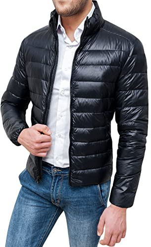 Evoga Piumino giubbotto Uomo 100 Grammi Autunno Inverno Casual Impermeabile bomber Antivento (Nero, S)