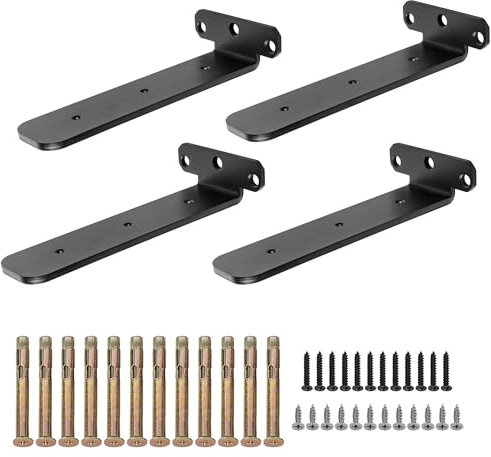 SAYAYO Regalhalterung Schwarz Schwerlastwinkel Tablarträger 200mm Winkel Metall Wandmontage 4 Stück Regalhalterung Unsichtbar für Holz Regal