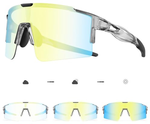 DUDUKING Fahrradbrille Selbsttönend Herren Damen, Sport Sonnenbrille Sportbrille Photochromatisch für rennrad MTB Baseball Laufen TR90 Rahmen UV400 Schutz