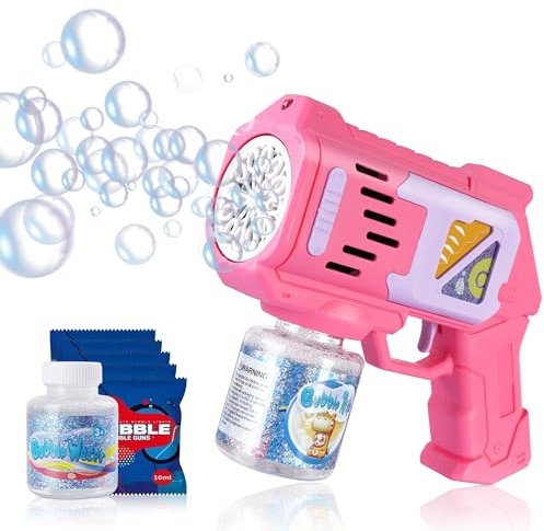 FRITEAPA Kinder Seifenblasenpistole, Seifenblasenmaschine Seifenblasen Pistole Spielzeug Mit Seifenblasen Flüssigkeit, Gartenspielzeug, Hochzeit, Outdoor Party Geburtstag Mädchen Junge Geschenk (Rosa)
