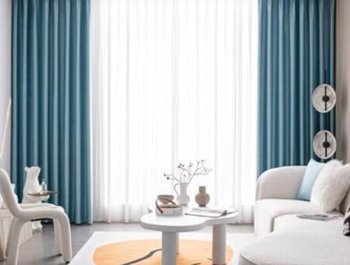 Epinki Blau Vorhänge Verdunklung 2er Set, Einfarbig Vorhänge Kinderzimmer Verdunkelung, Ösen Vorhänge Wohnzimmer Vintage Polyester Gardinen Schals für Wohnzimmer, Jeder B 102 x H 183cm