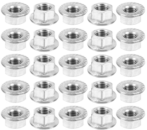 QUARKZMAN M12x1,5mm Sechskant-Sicherungsmuttern mit geriffelter Flansch, 25 Stück, aus nicht rutschendem metrischem Edelstahl 304, Vollgewinde, helle Oberfläche, silberfarben