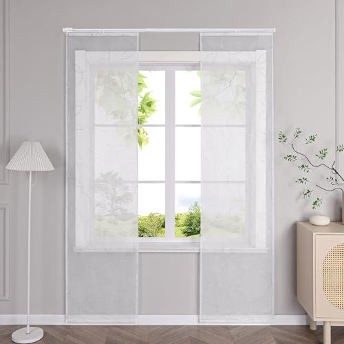 HeichkelL Schiebegardinen mit Klettband Transparent Gardinenschal 2er Set Schiebevorhänge Flächenvorhänge mit Kreise Stickerei Grau BxH 57x145 cm