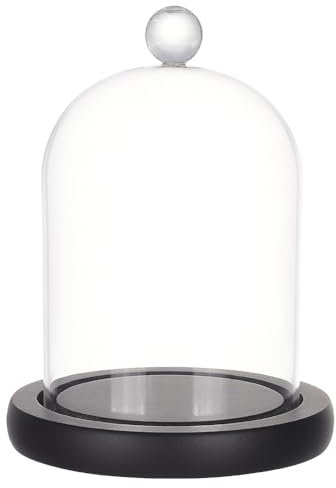 PH PandaHall Cloche Glass Dome Clear Glass Display Dome Cloche Bell Jar Black Dome Cover with Top Handle Decorative Display Case for Plants Flower Cake Clay Succulents Christmas Display, 8.4x4.5 inch