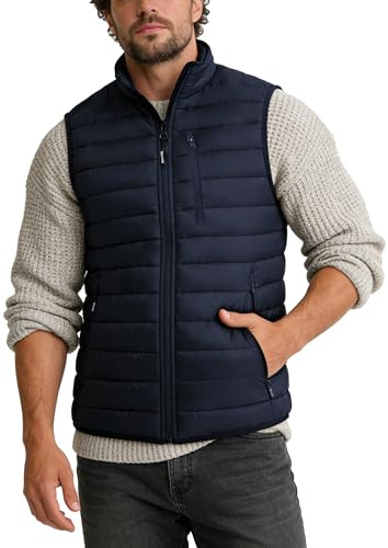 Outdoor Ventures Men's Puffer Gilet Packable Quilted Bodywarmer Padded Vest Outerwear Waistcoats Water-Resistant Windproof Sleeveless Jacket for Golf Running Hiking Horse Riding Dark Blue S