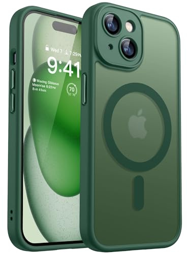 CANSHN für iPhone 15 Plus Hülle mit Kameraschutz, Dunkelgrün