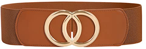 JasGood Damen Breiter Elastischer Taillengürtel Vintage Stretchy Kleid Gürtel Hüftgürtel mit Gold O-Ring Schnalle,Braun,65cm
