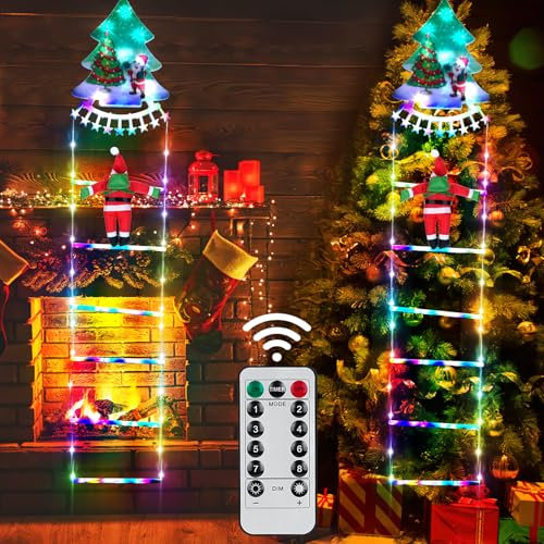 Weslery Weihnachtsleiter Licht mit Weihnachtsmann, 1,5 m Weihnachtsbaum, hängende Ornament mit Timer-Fernbedienung, 8 Blinkmodi, LED-Dekor für Wand, Schlafzimmer, Außen, Innenbereich, Garten