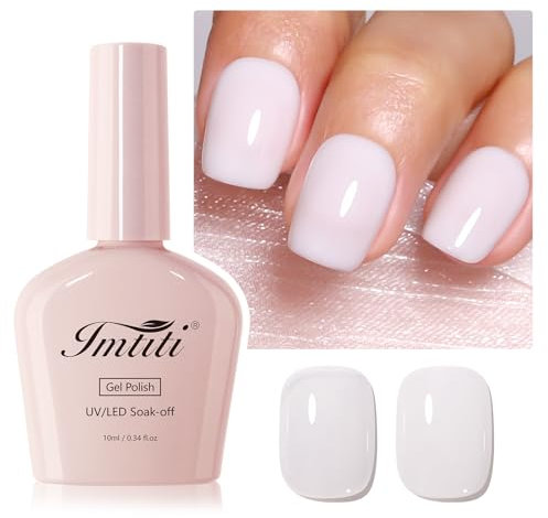 Imtiti Milky White Gel Nail Polish, Jelly White Translucent Nude French Color UV/LED Soak Off Gel Polish for DIY Nail Art Manicure and Pedicure at Home or Salon (0.34 Fl Oz)