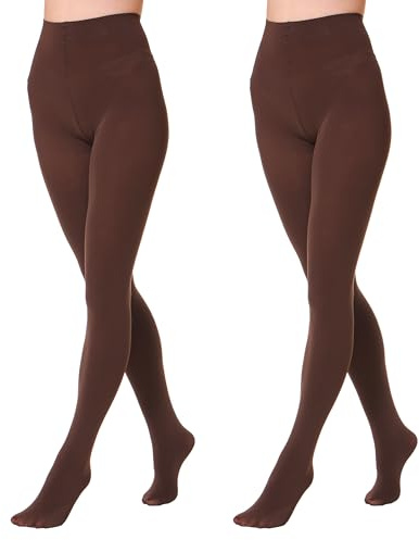EVERSWE 2 Pairs Pack Women's Opaque Tights (S-M, Coffee)