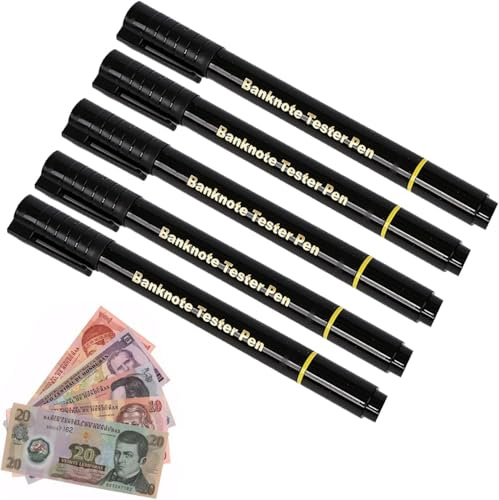 iLamvie 5 Stück Professioneller Geldscheinprüfer Fake Geld, Geldprüfstift Für Euro, Dollar, Britische Pfund Und Die Wichtigsten Internationalen Währungen,Für Erkennung Gefälschter Banknoten