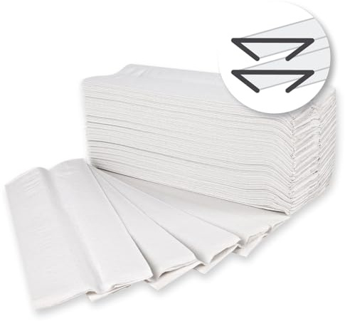 2880 Stück Hygoclean Papierhandtücher, 2-lagig | Recyclingpapier, C-Falzung, weiß, L: 25cm, B: 32cm, Papierhandtücher, Papiertücher mit V-Faltung, Handtücher, Falthandtuch