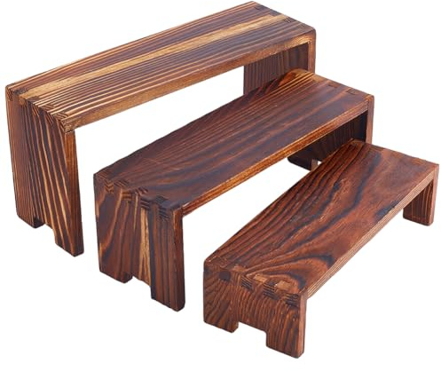 nbeads Présentoir en Bois à 3 Niveau, 3 Taille Support de Risers d'affichage Non Fini Étagères Étagère Vitrine Présentoirs à bijoux en Bois pour Cupcake Figurine Présentoir à Bijoux, Brun Coco