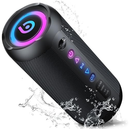 Bluetooth Lautsprecher mit Licht, 30W Musikbox Tragbarer Bluetooth Box mit IPX7 wasserdicht, Dualen Bass-Treibern, 30 Sth Akku, RGB Lichter, TWS Kopplung，AUX, TF Karte, Geeignet Outdoor/Party/Reisen