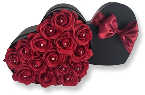Red Roses, A Beautiful Valentine gift for the One You Love!. Real Touch Roses in a luxury Heart Shaped Gift Box. Stunning Heart Hat Box of Red Rose Flowers. Eternal Red Roses (Diamante red roses)