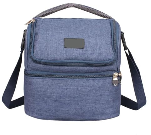 MAQDDO Isolierte Kühlbox 7L Doppeldecker-Lunchtasche, wärmeisoliert, aus Oxford-Polyester, isolierte Kühltasche, for die Arbeit im Freien, tragbare Picknick-Lunchbox Kühltaschen Boxen(Blue)