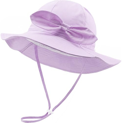 DRESHOW Baby Solhatt Småbarn Solskydd Strandmössa med Båge Unisex Sommarhatt med Hakrem UPF 50+