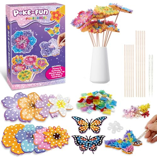 Afufu Activité Manuelle Enfants Faites Votre Propre Bouquet De Fleurs, Bricolage Flower Poke in Art Foil Artisanat, Loisir Creatif Jouets Travaux Manuels, Cadeau Filles Âge 4 5 6 7 8 9+ Ans (NO Vase)