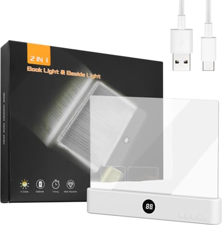 Mesenymm Flat Book Light, Rechargeable Student Reading Lamp Book Light LED Reading Book Night Light with 3 Colors & Timer with Brightness Adjustment Student Eye Protection Light for Night Reading