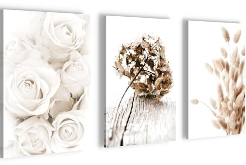 Novart Tableaux Boho - PRÊT À ÊTRE ACCROCHÉ - Salon Chambre decoration murale - 3 Parties Set Beige - N023130a