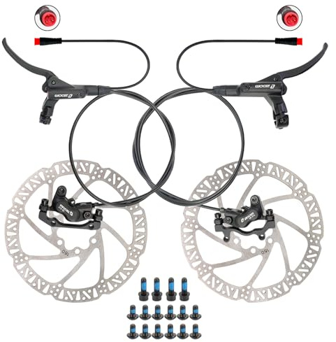 Zoom HB876E Freins à disque hydrauliques pour e-Bike – Système de coupure moteur 2/3-broches, étriers 4 pistons, leviers pré-remplis, rotors 160 mm, kit prêt à installer