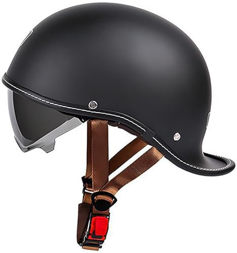 Retrò Adulto Caschi Moto Casco Scodella Portatile, DOT/ECE Omologato Mezzo Elmetto Da Moto, Caschi Jet Con Visiera Parasole, Donna E Uomo Moto Mezzo Casco Per Cruiser Scooter 10,L=59-60CM