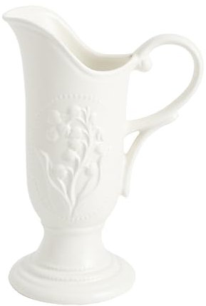 Vaso brocca in ceramica bianca, vaso per fiori, centrotavola da soggiorno, vasi brocca regalos, vasi rustici da fattoria per l'arredamento dellsa casa (C)