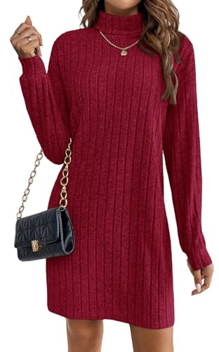 Zeagoo Vestito a maglia da donna Vestito invernale Manica lunga Vestito a collo alto Elegante Maglia a coste Vestito pullover Moderno vestito autunnale Caldo Vestito aderente Quotidiano Tempo libero
