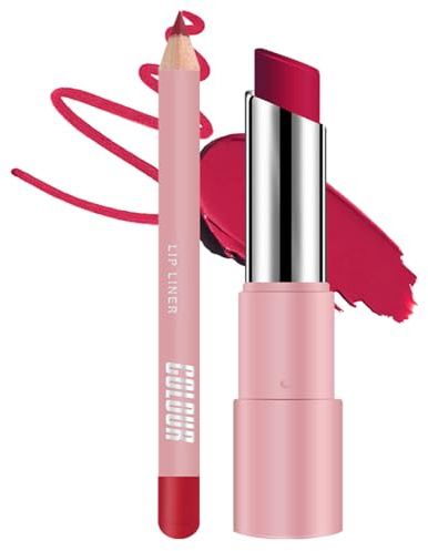 Fuchsia Lip Liner & Matte Lipstick Set - Velvet Lip Pencil & Matching Matte Duo for Precise Outline, Bold Colour & Full Coverage, Long-Wearing Vibrant Makeup Set for Defined