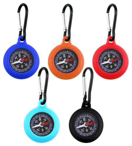 5 Pièces Boussole de Camping Colorée pour Enfants avec Mousqueton, Compas de Randonnée Compact pour Activités Extérieures, Idéale pour Le Camping et Les Urgences
