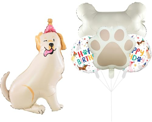 Gleemix Luftballon Hund Set, 5 Stück Folienballon Hund, XXL Labrador Luftballon Tiere Ballons, Knochen Helium Ballons, Folienballon Tiere für Kindergeburtstag, Babyparty