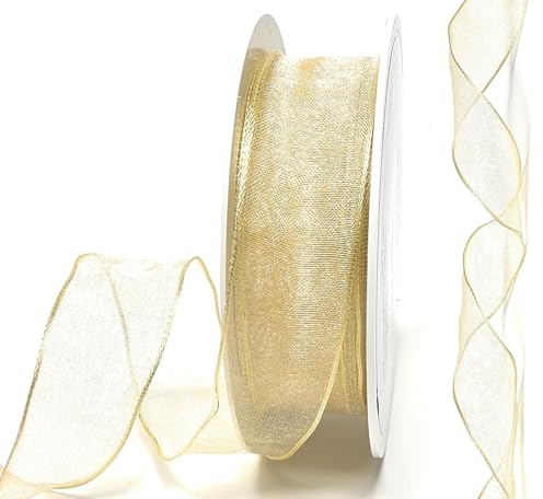 s.dekoda Schleifenband Organza 25m x 25mm Honig Gold Organzaband mit formbaren Drahtkanten Geschenkband [D3142-126]
