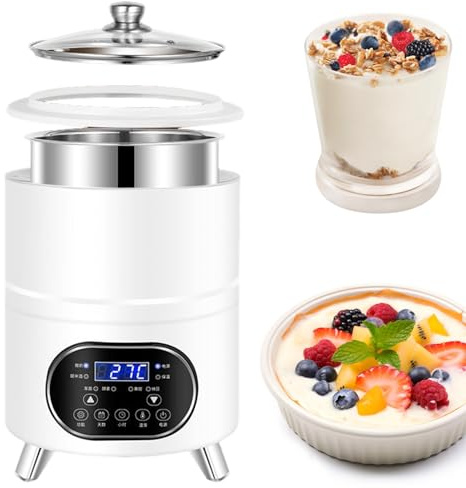 ZEEKYFOR Yogurtera de Yogur Griego con Temperatura y Temporizador Ajustables. Ideal para Yogur Orgánico Casero, Queso y Vino de Frutas White 8L