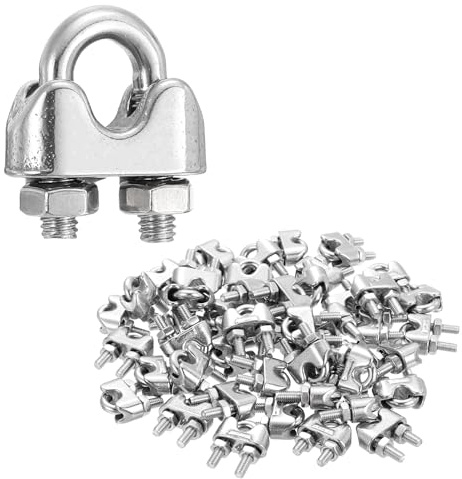 sourcing map 36 abrazaderas de clip de cable de cuerda de alambre de 5/32 pulgadas M4 pequeñas 304 de acero inoxidable 304 para aparejos seguros para aparejos marinos, cerca, tendedero, color plateado