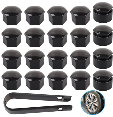 Yanxing Lot de 20 Capuchons de boulons de Roue universels de 17 mm + 4 Capuchons de vis antivol - Cache-vis de Roue de Voiture - Écrous de Roue en Plastique avec kit d'outils de Retrait pour Voitures