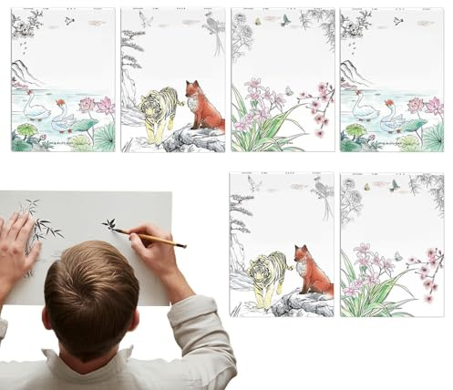 Libro para colorear de acuarela - 6 plantillas para garabatear y pintar - motivos estéticos libro de pintura con pincel chino - Para adultos, niñas, adolescentes, principiantes, viajes, escuela, artes