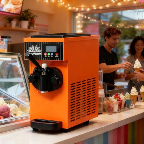Commercial Soft Serve Ice Cream Machine - Electric 450W Maker with LCD Control, Stainless Steel, 4-5 kg/h Capacity for Home and Restaurant Use
