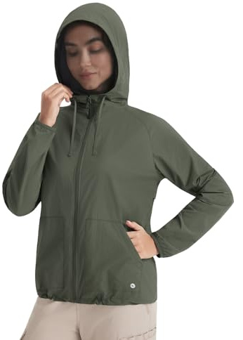 baleaf Women's Sun Jackets No Insert Lightweight Hiking Hoodie UPF 50+ Workout Mosquito Clothes Long Sleeve UV with 2 Pockets Army Green M