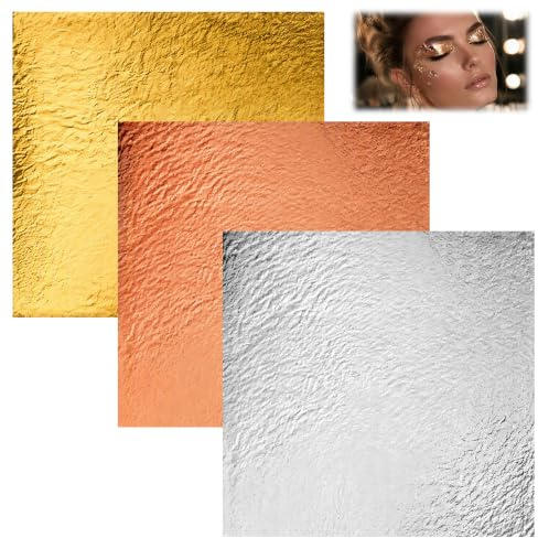 120Pcs Gold Leaf Sheets 3 Colors Metallic Gold Leaf Paper, 8x8.5cm | Gold Leaves for Art Alloy Material in Gold, Rose Gold, Silver, Easy Transfer, for Art, Painting, Nail Art, DIY, Furniture