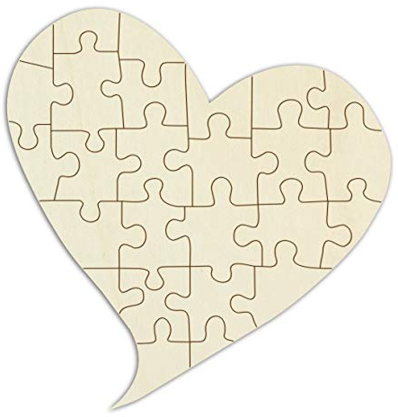 Holzpuzzle „Geschwungenes Herz“ zum selbst bemalen und verzieren - 26 Teile, 30,5 x 29 cm - personalisierbares Puzzle aus Schichtholz