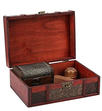 Aufbewahrungsbox aus Holz im Vintage-Stil, Größe Buch, Schmuck Organizer, Dekorative Schatzbox, Altmodischer Antiker Stil für Geburtstagspartys und Hochzeitsdekoration