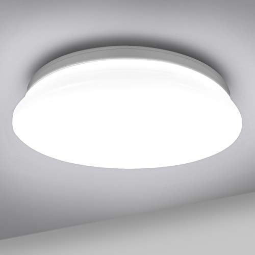 Lepro Lámpara de techo LED de 18 W, 1200 lm, diámetro de 28 cm, 5000 K, para cuarto de baño, pasillo, cocina, salón, dormitorio, balcón, luz redonda, blanco frío, lámpara de baño, panel LED, lámpara