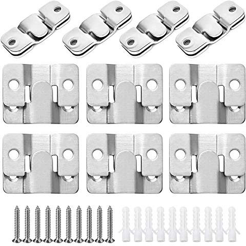 KINDPMA 10 Paires [20 pack] Support de Montage Dissimulé Encastré Connecteur de Meubles Boucle Quincaillerie Murale en Acier Inoxydable Crochet pour Cadre Photo Fixation Miroir Canapé Chambre Bureau