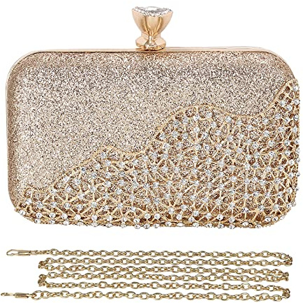 CORIOS Abendtasche Damen Glitzer Handtasche Diamant Strass Clutch Bag Handtasche Abnehmbarer Kette Tasche Schultertasche Umhängetasche für Hochzeit Bankett Party Abschlussball Gold