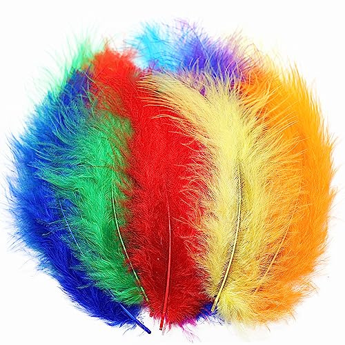 THARAHT 100pcs Fluffy Turkey Marabou Feathers 4-6inch for Craft Dream Catcher Decoration Natural Fluffy Turkey Marabou Feathers,Mix Colour