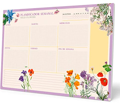 Planificador semanal A3 Wild Flowers - Weekly planner : Planner Sin Fecha en Español - Organizador semanal escritorio [54 págs. con Alto Gramaje]