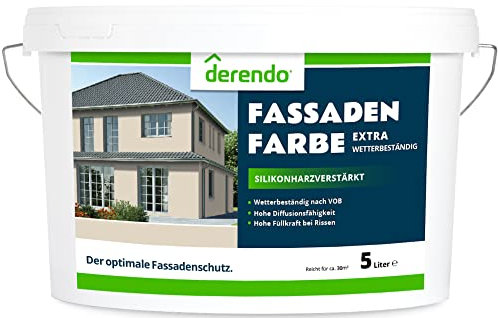 derendo Fassadenfarbe braun 5l mit EXTRA hohem Wetterschutz, matte silikonharzverstärkte Fassaden Farbe, hohe Deckkraft und gute Füllkraft bei kleinen Rissen (Cookie)