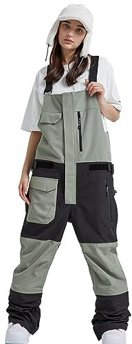 ALSOGO Damen Skihose Winter wasserdichte Winddicht Einstellbare Verschleißfeste Lätzchen Wandern Klettern Isolierte Ski Hosen Army Green XL